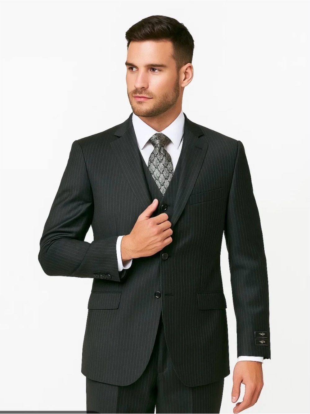 Italian Men’s Suit. Circola Moda Men's charcoal Striped Suit Size 48 Reg Jacket